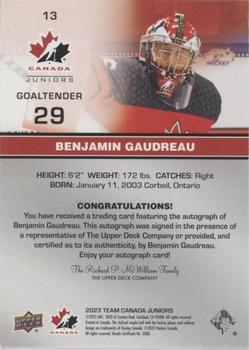 2023 Upper Deck Team Canada Juniors - Signatures #13 Benjamin Gaudreau Back