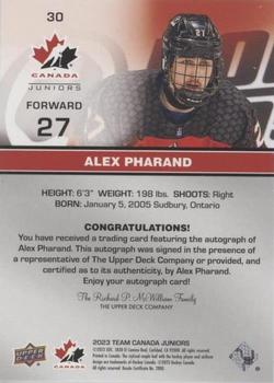 2023 Upper Deck Team Canada Juniors - Signatures #30 Alex Pharand Back