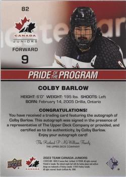 2023 Upper Deck Team Canada Juniors - Signatures #82 Colby Barlow Back