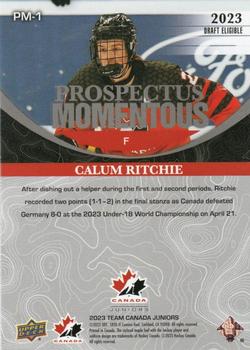 2023 Upper Deck Team Canada Juniors - Prospectus Momentous Electric Blue #PM-1 Calum Ritchie Back