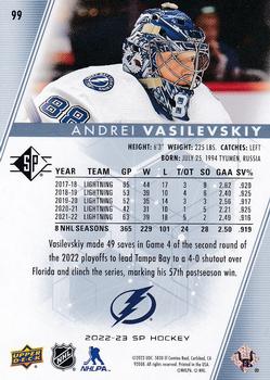 2022-23 SP - Blue #99 Andrei Vasilevskiy Back