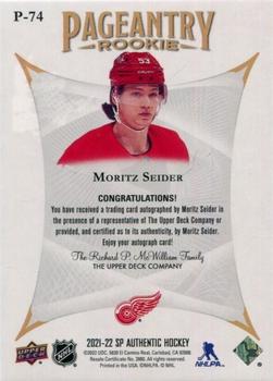 2022-23 SP Authentic - 2021-22 SP Authentic Update I: Pageantry Autographs #P-74 Moritz Seider Back