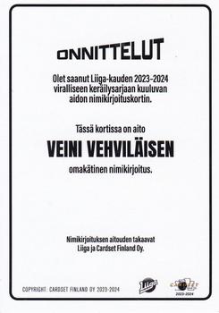 2023-24 Cardset Finland - Signature #NNO Veini Vehviläinen Back