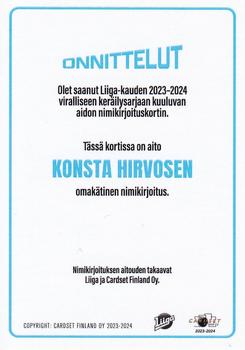 2023-24 Cardset Finland - Signature #NNO Konsta Hirvonen Back