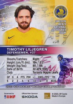 2023 BY Cards IIHF World Championship  (unlicensed) #136 Timothy Liljegren Back