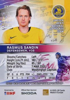 2023 BY Cards IIHF World Championship  (unlicensed) #137 Rasmus Sandin Back