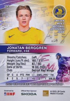 2023 BY Cards IIHF World Championship #148 Jonatan Berggren Back