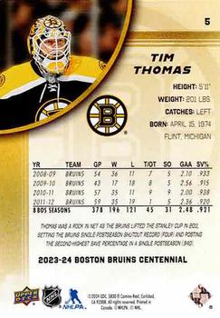 2023-24 Upper Deck Boston Bruins 100th Anniversary Box Set #5 Tim Thomas Back