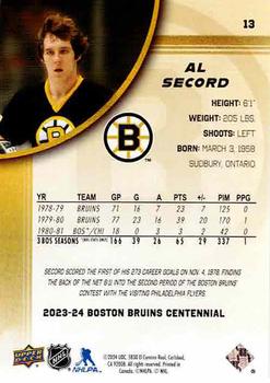 2023-24 Upper Deck Boston Bruins 100th Anniversary Box Set #13 Al Secord Back