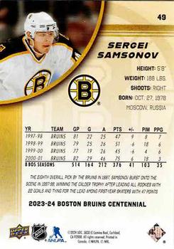 2023-24 Upper Deck Boston Bruins 100th Anniversary Box Set #49 Sergei Samsonov Back