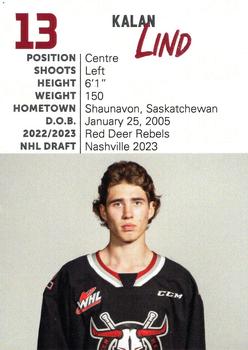2023-24 Red Deer Rebels (WHL) #NNO Kalan Lind Back
