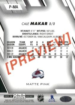 2023-24 O-Pee-Chee - OPC Platinum Previews Matte Pink #P-MA Cale Makar Back