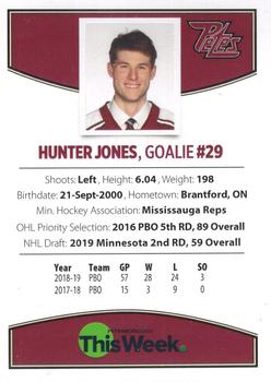 2019-20 Peterborough Petes (OHL) #NNO Hunter Jones Back