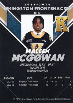 2023-24 Extreme Kingston Frontenacs (OHL) #NNO Maleek McGowan Back
