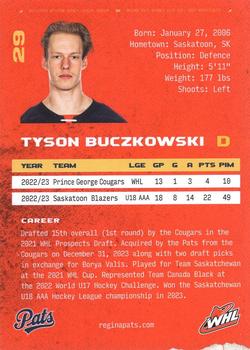 2023-24 Regina Pats (WHL) #NNO Tyson Buczkowski Back