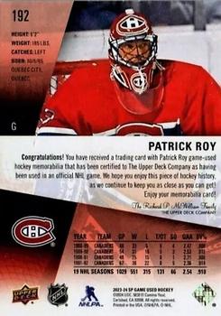 2023-24 SP Game Used - Jersey #192 Patrick Roy Back