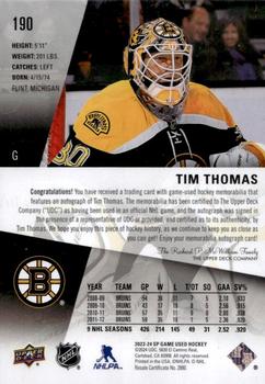 2023-24 SP Game Used - Auto Premium Material #190 Tim Thomas Back