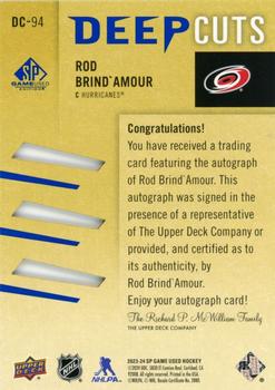 2023-24 SP Game Used - Deep Cuts Auto #DC-94 Rod Brind'Amour Back