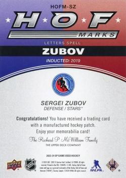 2023-24 SP Game Used - HOF Marks #HOFM-SZ Sergei Zubov Back