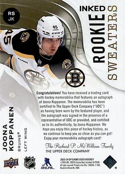 2023-24 SP Game Used - Inked Rookie Sweaters Patch #RS-JK Joona Koppanen Back