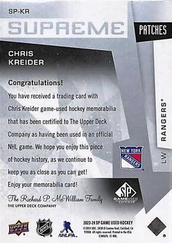 2023-24 SP Game Used - Supreme Patches #SP-KR Chris Kreider Back