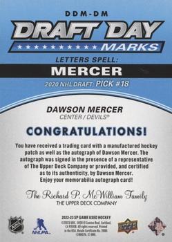 2023-24 SP Game Used - 2022-23 SP Game Used Update: Draft Day Marks #DDM-DM Dawson Mercer Back