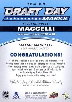 2023-24 SP Game Used - 2022-23 SP Game Used Update: Draft Day Marks #DDM-MM Matias Maccelli Back