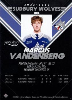 2023-24 Extreme Sudbury Wolves (OHL) #NNO Marcus Vandenberg Back