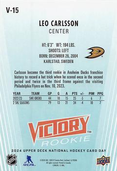 2024 Upper Deck National Hockey Card Day - Victory Rookies Black #V-15 Leo Carlsson Back
