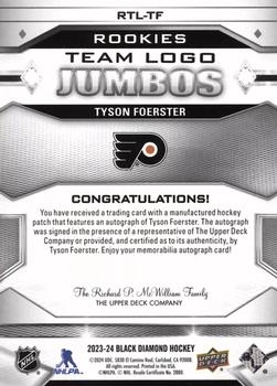 2023-24 Upper Deck Black Diamond - Rookie Team Logo Jumbo Patches Full Logo 2 #RTL-TF Tyson Foerster Back