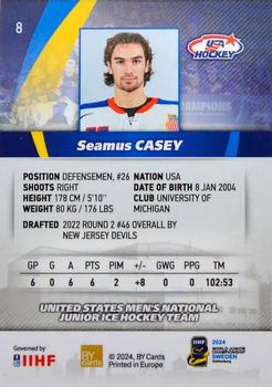 2024 BY Cards IIHF World Junior Championship #8 Seamus Casey Back