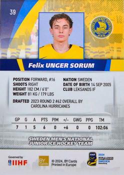 2024 BY Cards IIHF World Junior Championship #39 Felix Unger Sorum Back