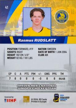 2024 BY Cards IIHF World Junior Championship #41 Rasmus Rudslatt Back
