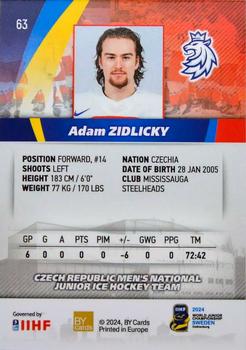 2024 BY Cards IIHF World Junior Championship #63 Adam Zidlicky Back