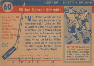 1954-55 Topps #60 Milt Schmidt Back