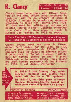 1955-56 Parkhurst #33 King Clancy Back