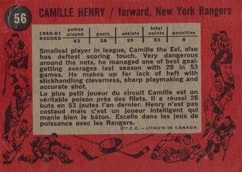 1961-62 Topps #56 Camille Henry Back