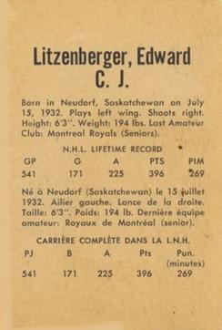 1962-63 Parkhurst #12 Ed Litzenberger Back