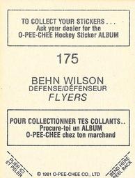 1981-82 O-Pee-Chee Stickers #175 Behn Wilson  Back