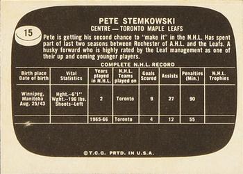 1966-67 Topps USA Test #15 Pete Stemkowski Back