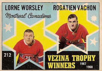 1968-69 O-Pee-Chee #212 Lorne Worsley / Rogatien Vachon Front