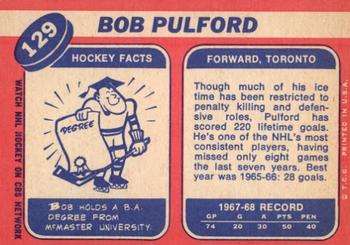 1968-69 Topps #129 Bob Pulford Back