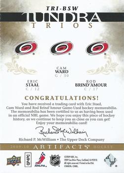2009-10 Upper Deck Artifacts - Tundra Trios #TRI-BSW Eric Staal / Rod Brind'Amour / Cam Ward  Back