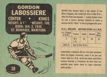 1970-71 O-Pee-Chee #38 Gordon Labossiere Back