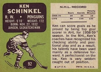 1970-71 Topps #92 Ken Schinkel Back