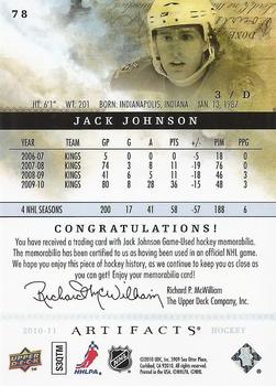 2010-11 Upper Deck Artifacts - Jerseys Bronze #78 Jack Johnson  Back