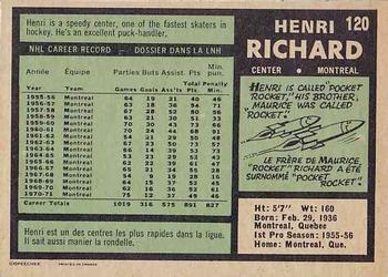 1971-72 O-Pee-Chee #120 Henri Richard Back
