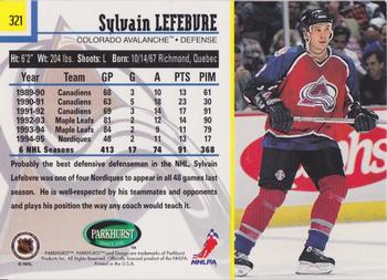 1995-96 Parkhurst International - Emerald Ice #321 Sylvain Lefebvre Back