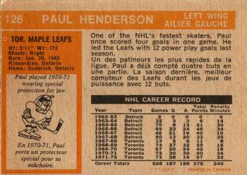 1972-73 O-Pee-Chee #126 Paul Henderson Back