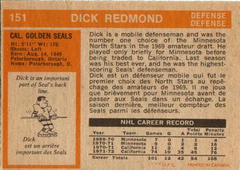 1972-73 O-Pee-Chee #151 Dick Redmond Back
